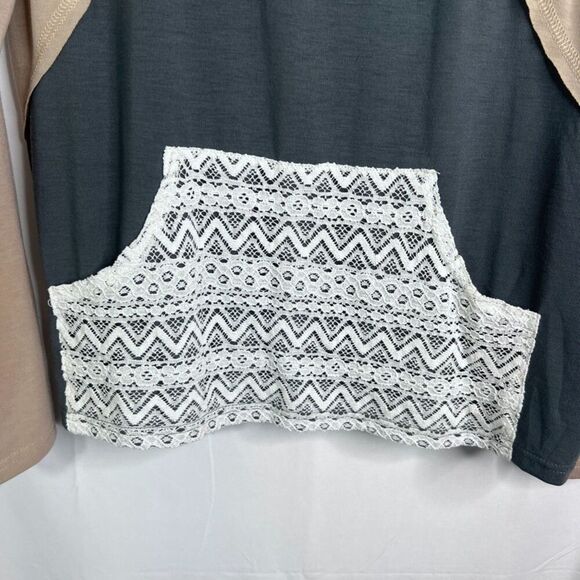 And The Why Drawstring Cowl Neck Color Block Long Sleeve Lightweight Top Size LG - Picture 5 of 10